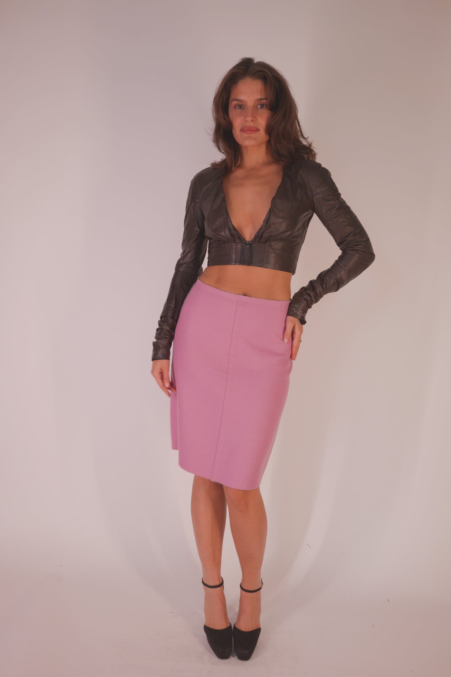Prada FW 2003 Pink High Waisted Midi Skirt