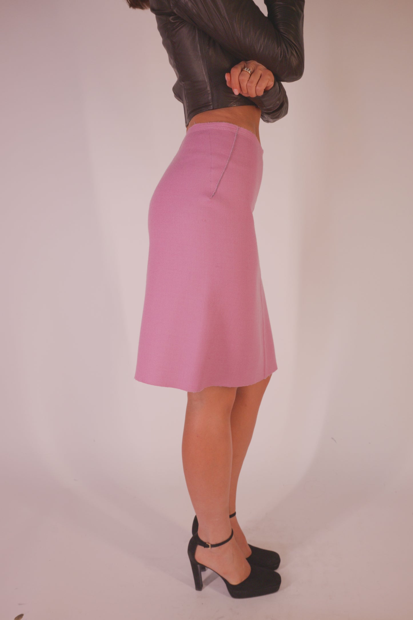 Prada FW 2003 Pink High Waisted Midi Skirt