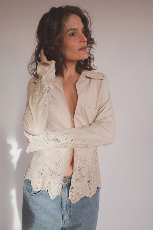 FW2001 Roberto Cavalli laser cut leather jacket shirt