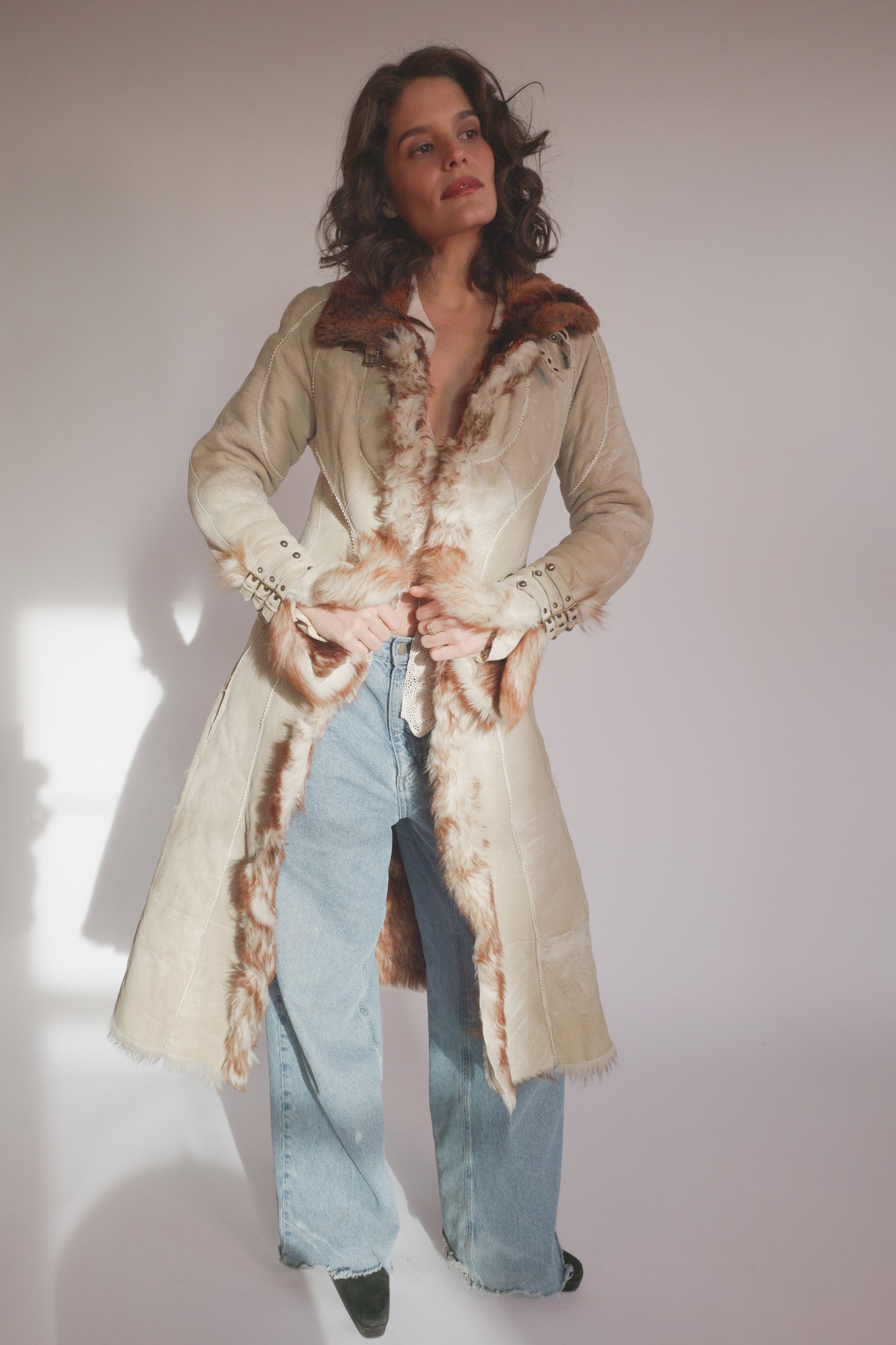 Roberto Cavalli fur coat with buckles