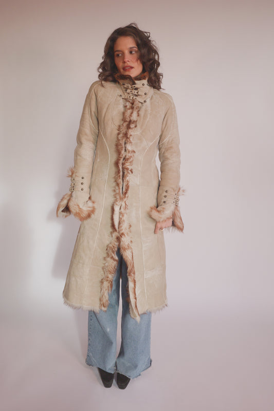 Roberto Cavalli fur coat with buckles