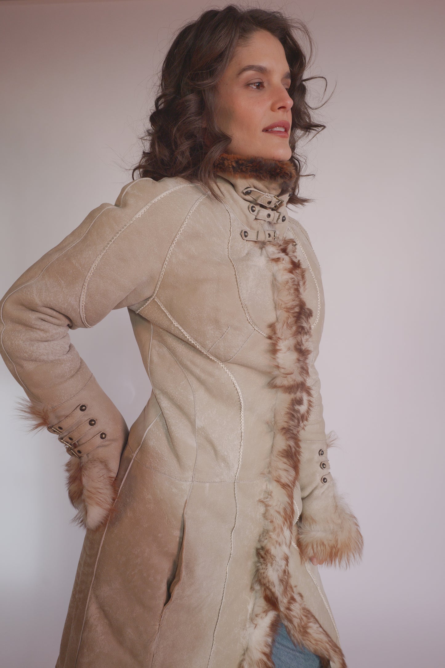 Roberto Cavalli fur coat with buckles