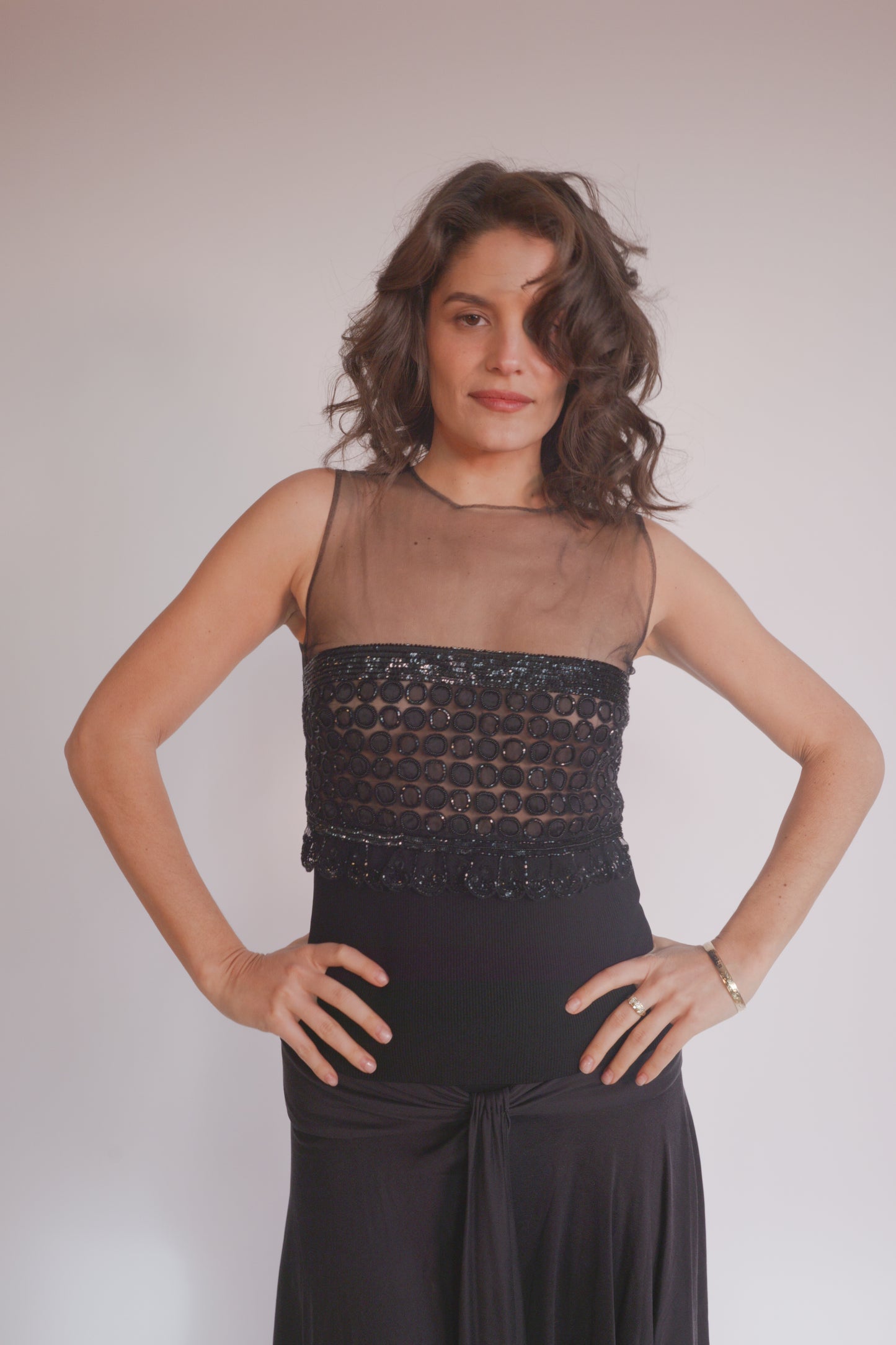 FW2001 Valentino beaded mesh top