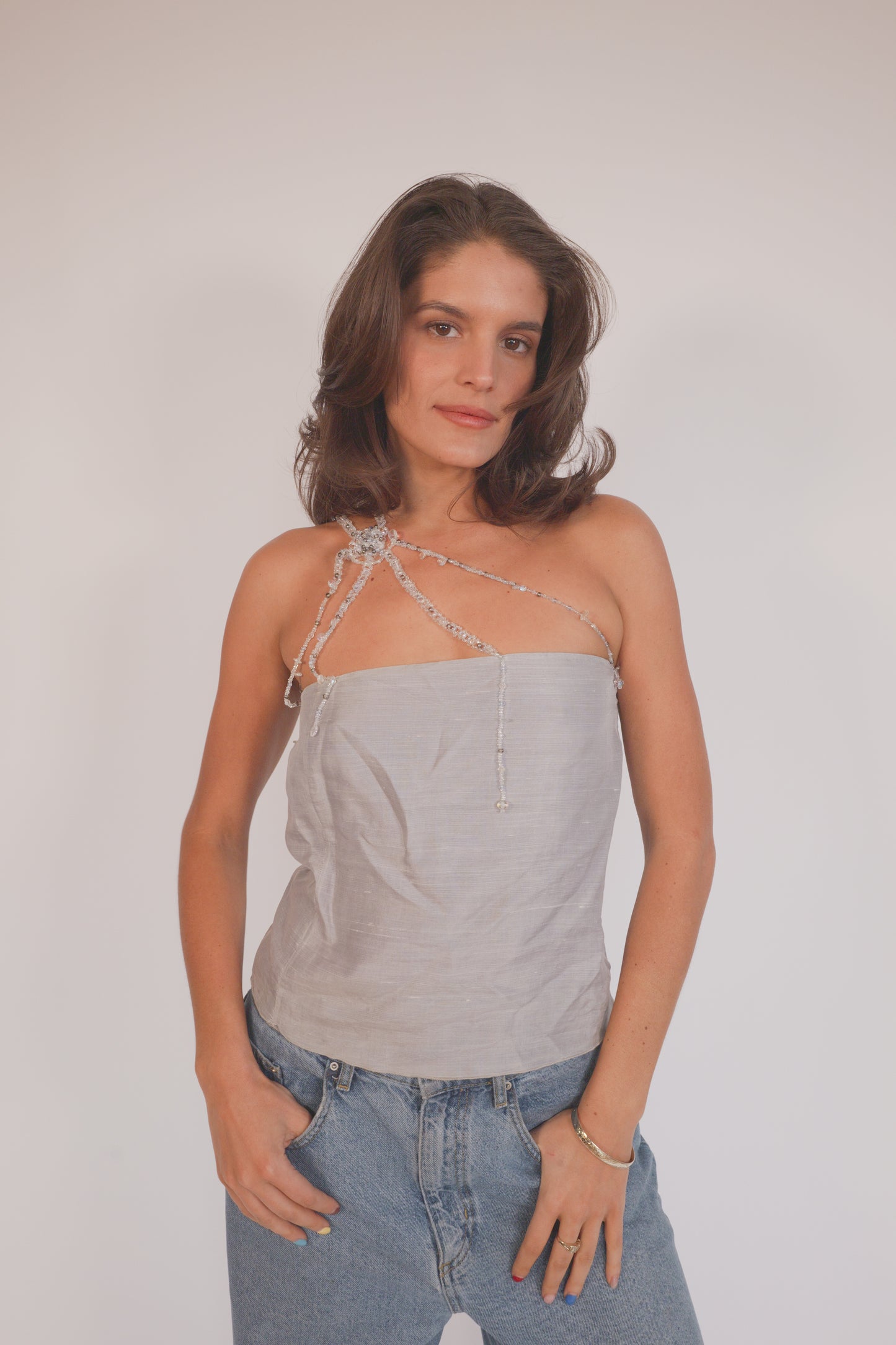 Stunning SS1999 runway beaded Emporio Armani one shoulder top