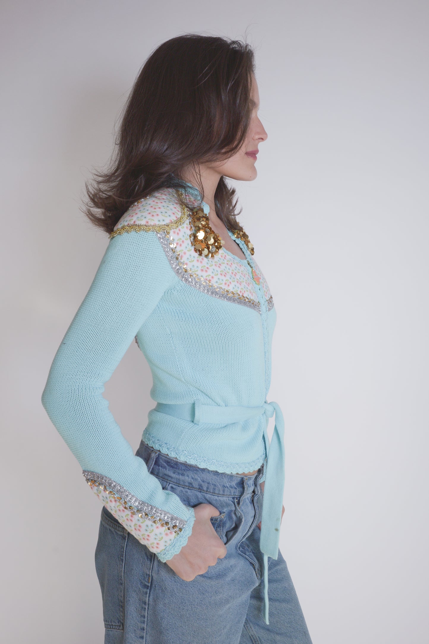 Vintage Manoush Cotton Blue Belted top with Embellishments