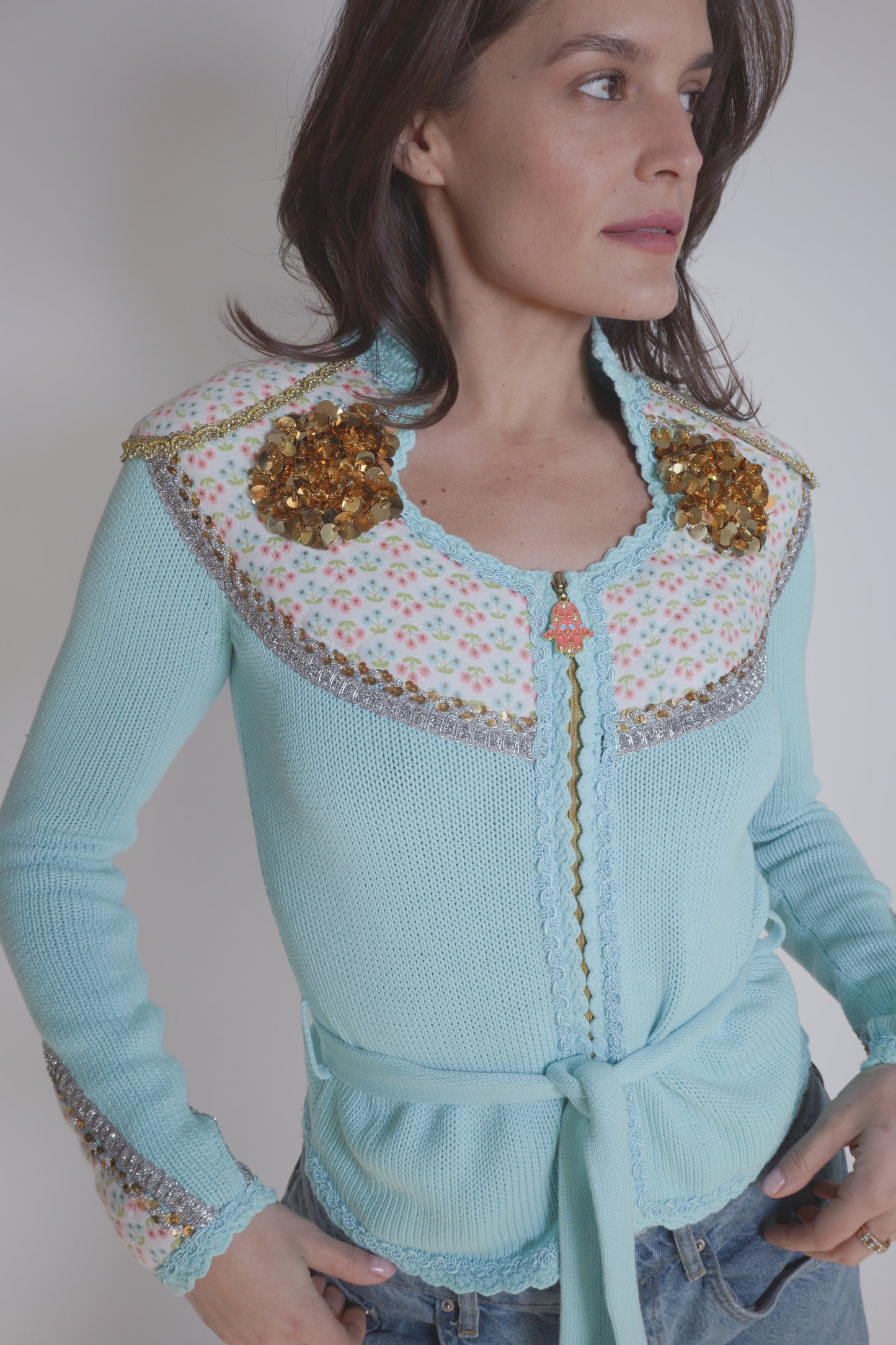 Vintage Manoush Cotton Blue Belted top with Embellishments