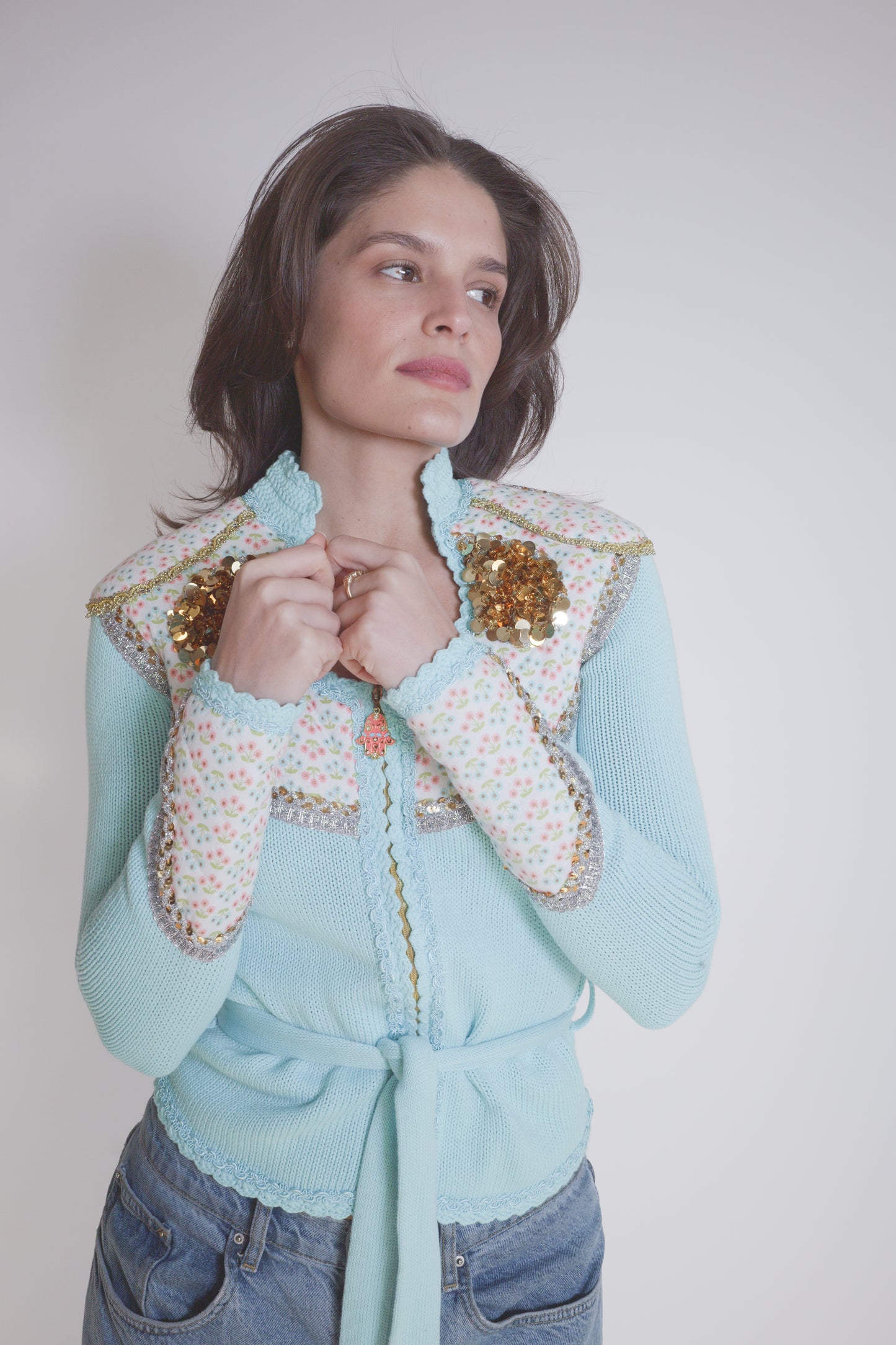 Vintage Manoush Cotton Blue Belted top with Embellishments